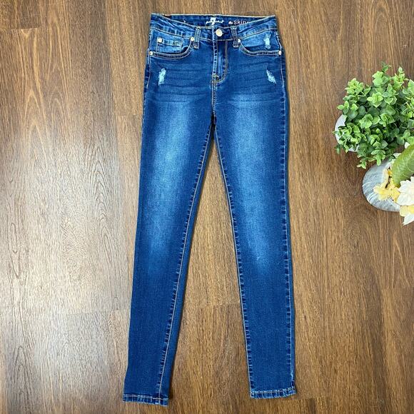 Girls 7 For All Mankind The Skinny Distressed Denim Jeans Size 14 - Picture 1 of 6